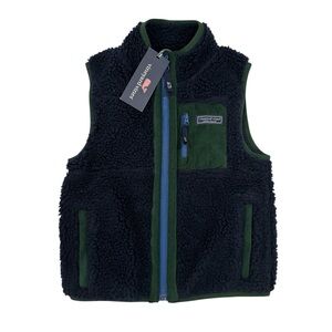 Vineyard Vines Boys Sherpa Fleece Vest | Navy & Green | Size 5 | NWT